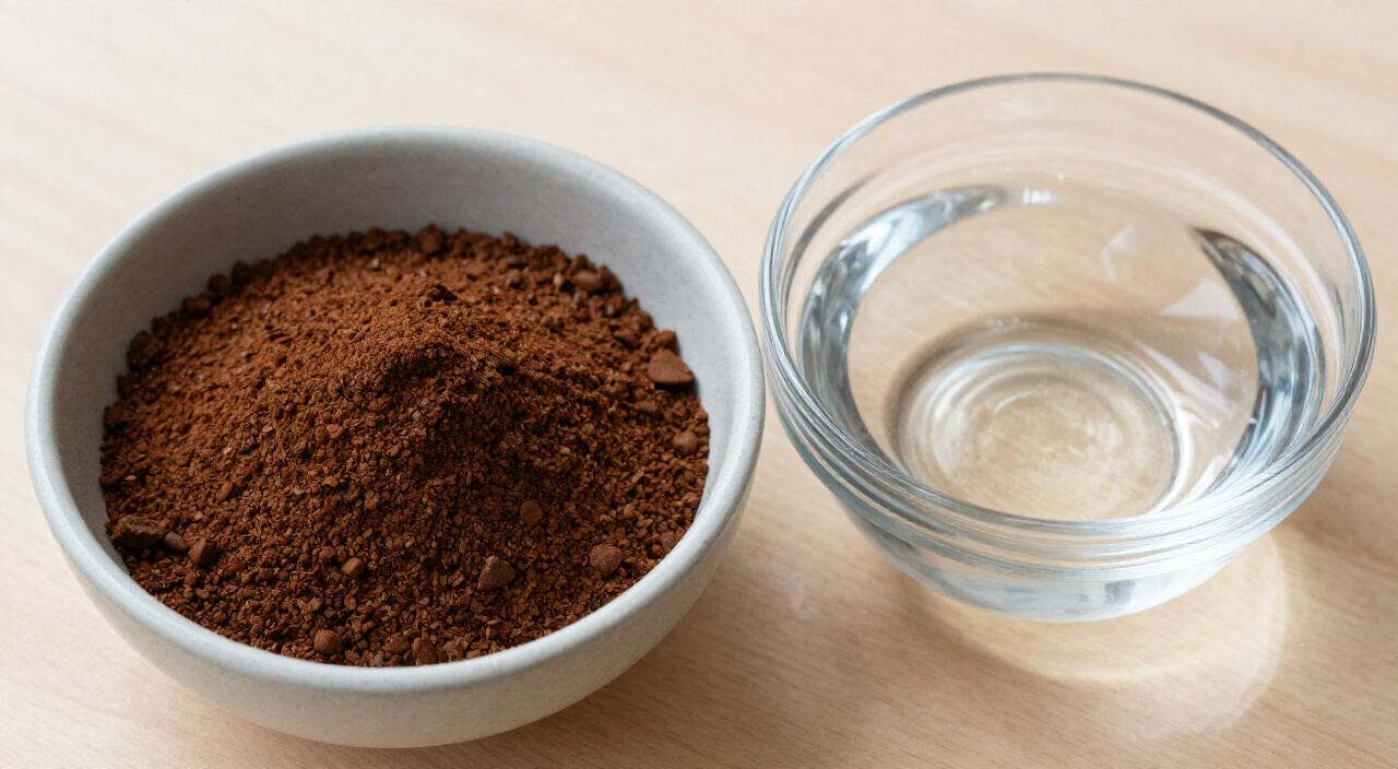 coarsely ground coffee and filtered water in separate bowls for french press coffee