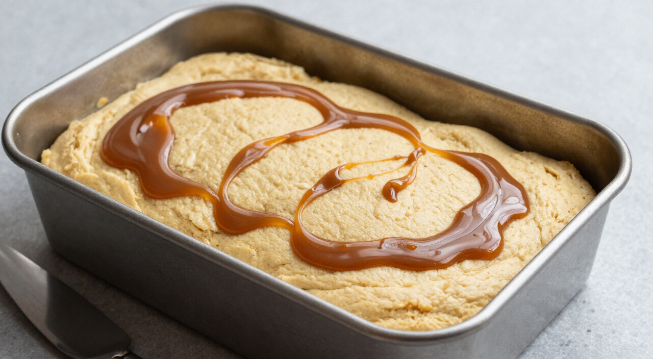 Doce de leite swirled through banana cake batter in a tube pan